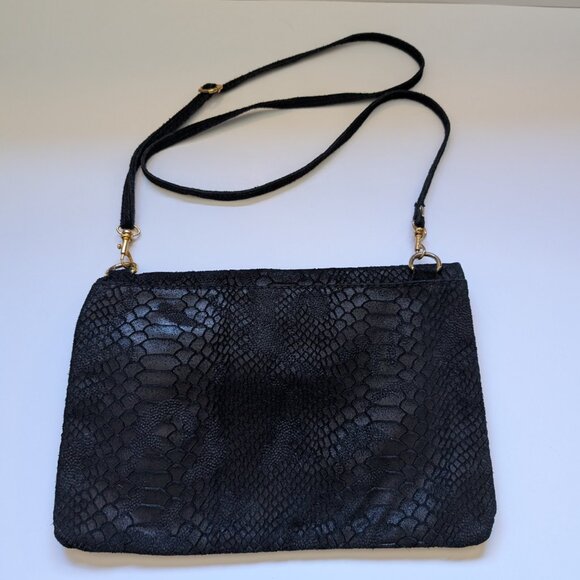 Gorgeous Vintage Italian black textured Leather Clutch/Crossbody Bag - Picture 13 of 16